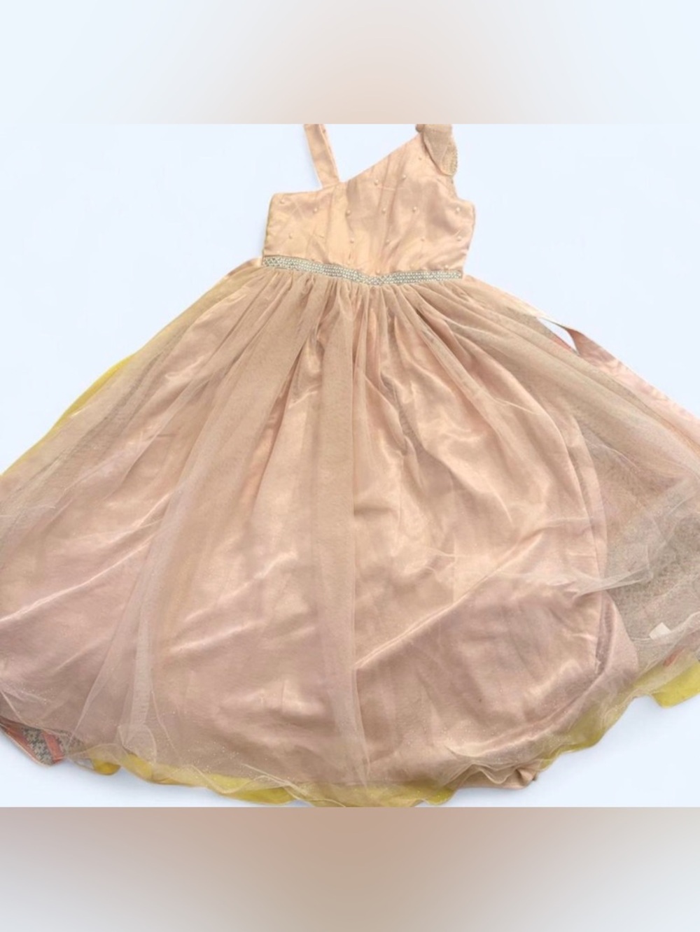 Girls One-Shoulder Tulle Party Dress - Blush Pink